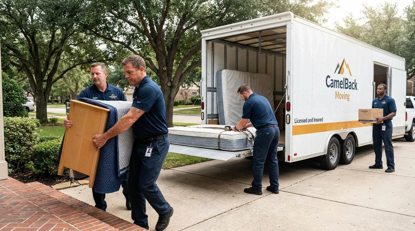 Crew loading residential truck for cross-state move from Thibodaux, LA