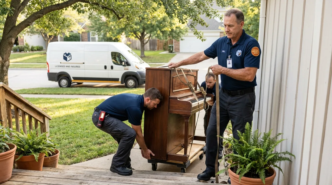 Licensed piano movers securing grand piano in Thibodaux, LA